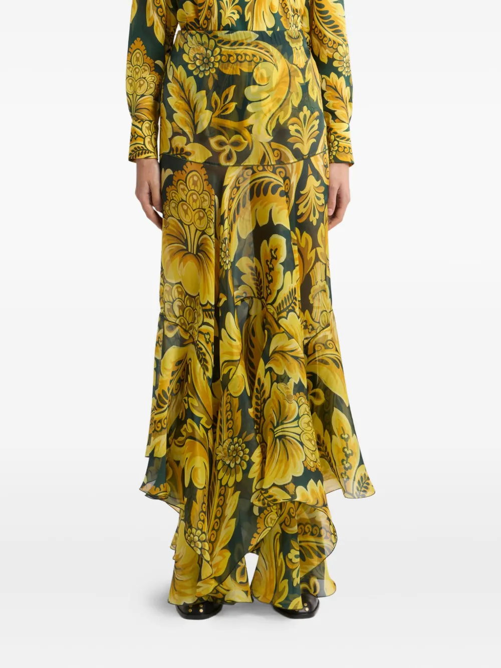 ETRO Maxi-rok met bloemenprint en ruches Groen