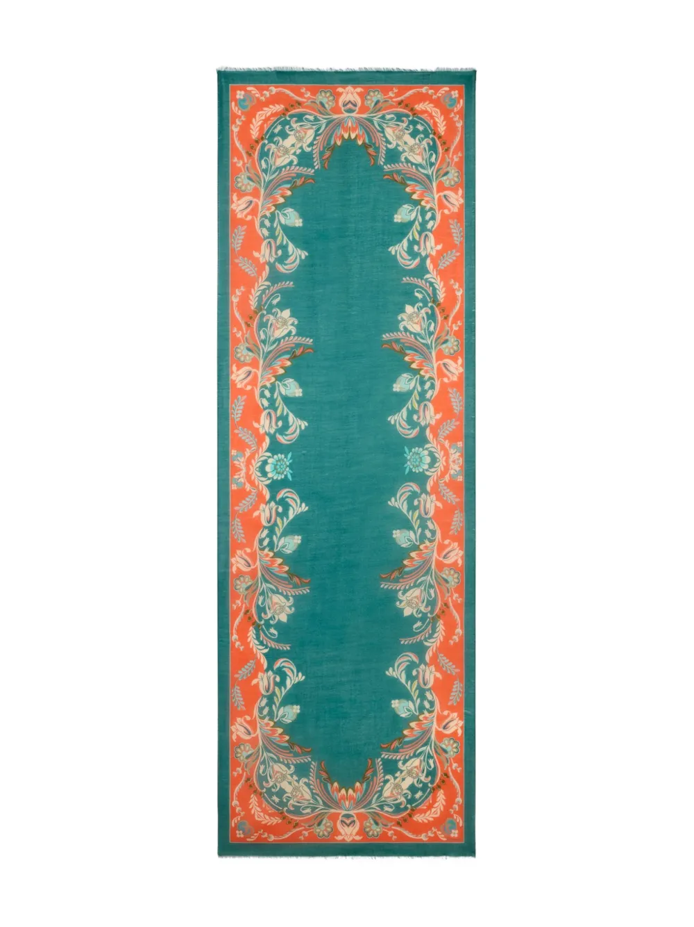 fringed floral-border scarf