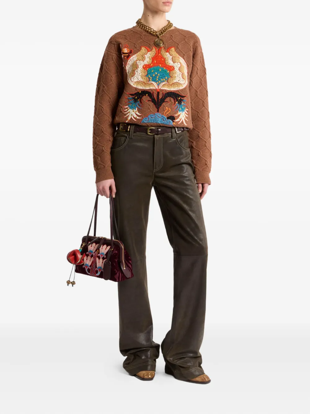 ETRO cable-knit floral-embroidered sweater Bruin