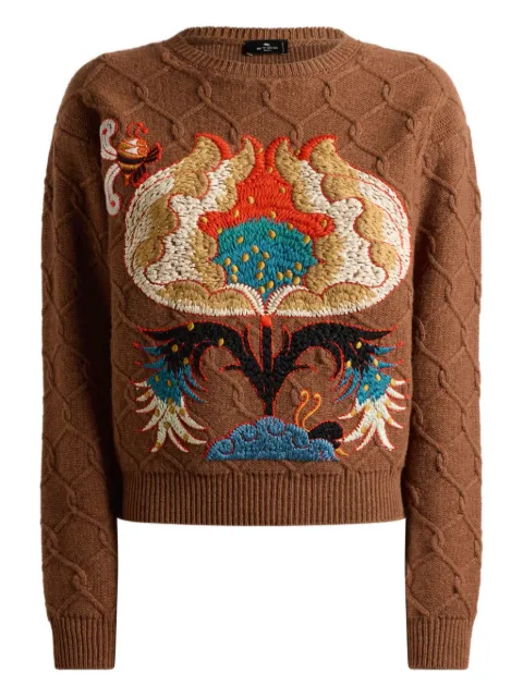 ETRO cable-knit floral-embroidered sweater