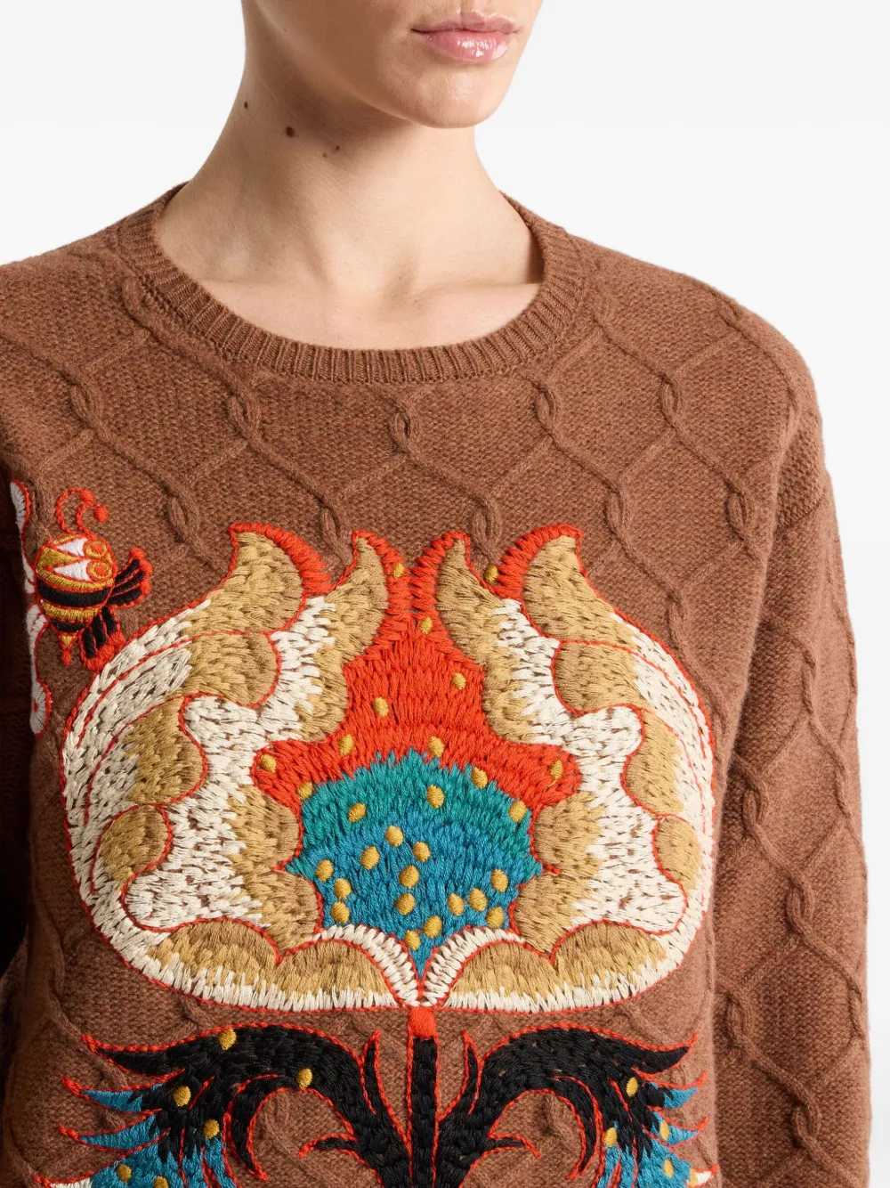 ETRO cable-knit floral-embroidered sweater Bruin