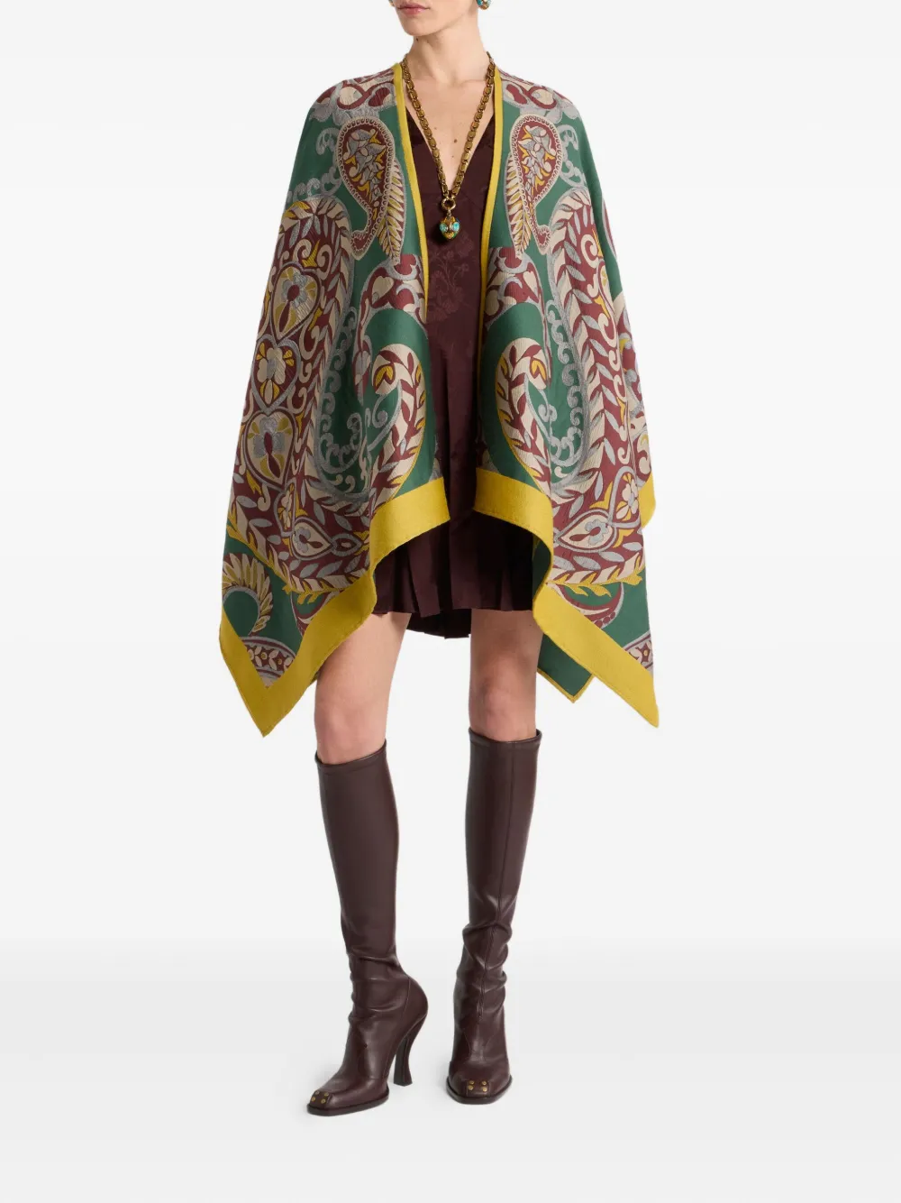 Etro Paisley-motif Wool-blend Cape In Green