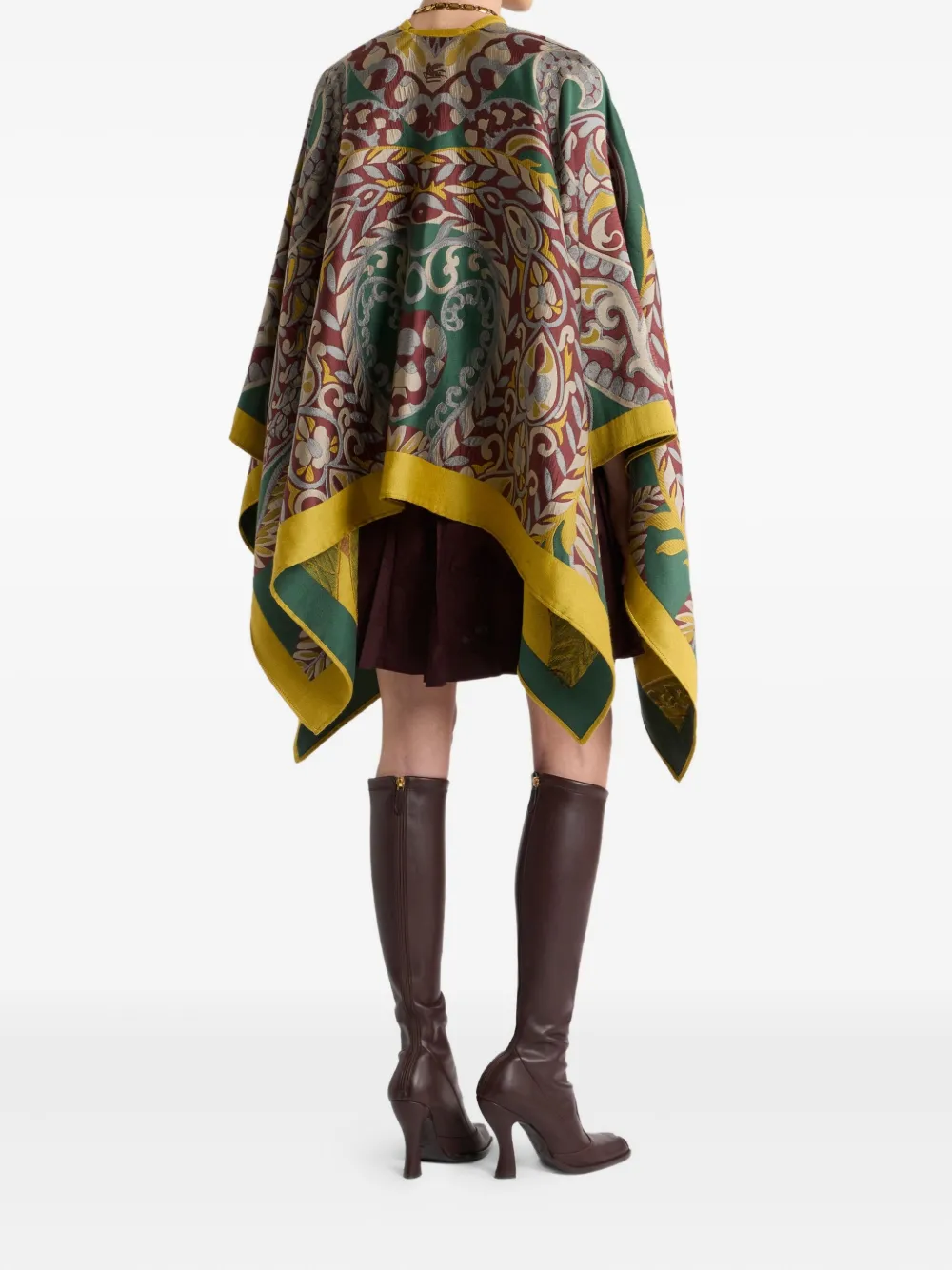 Etro Paisley-motif Wool-blend Cape In Green