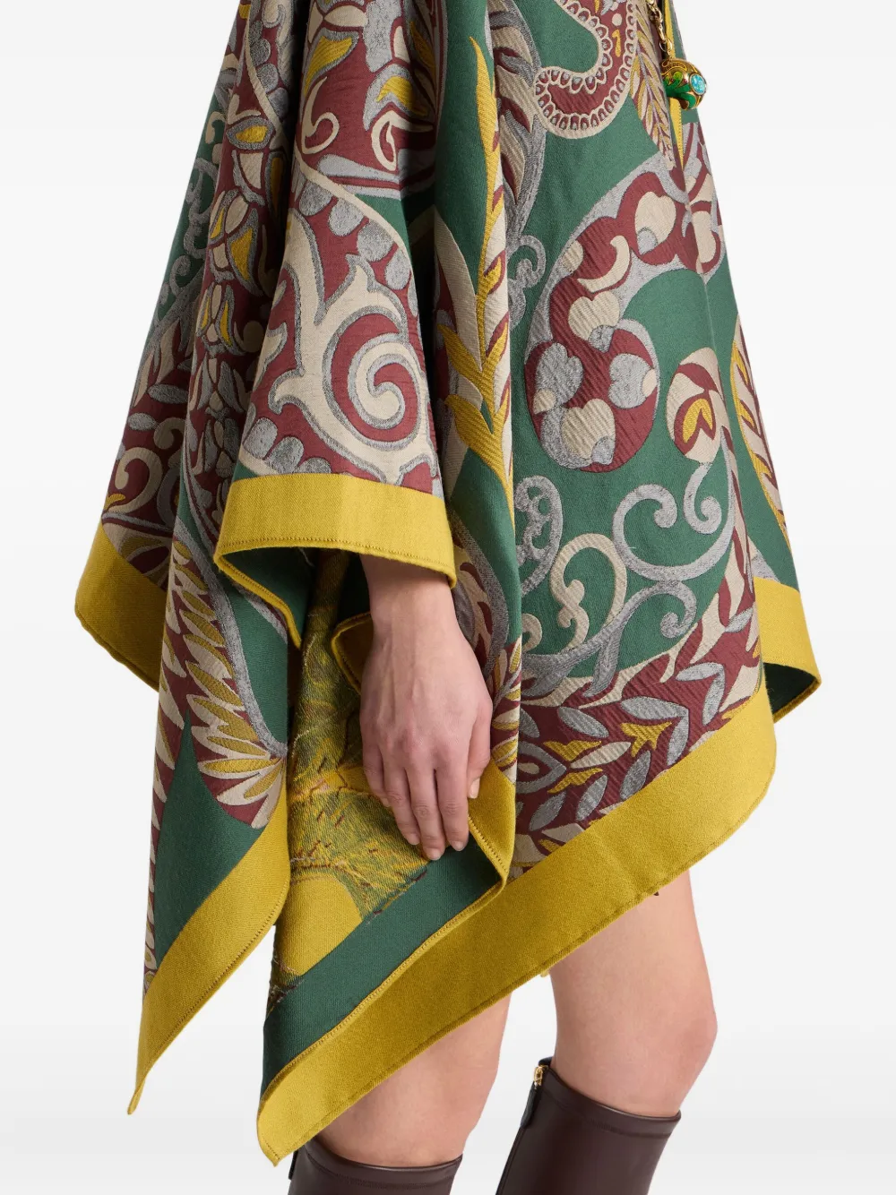 Etro Paisley-motif Wool-blend Cape In Green