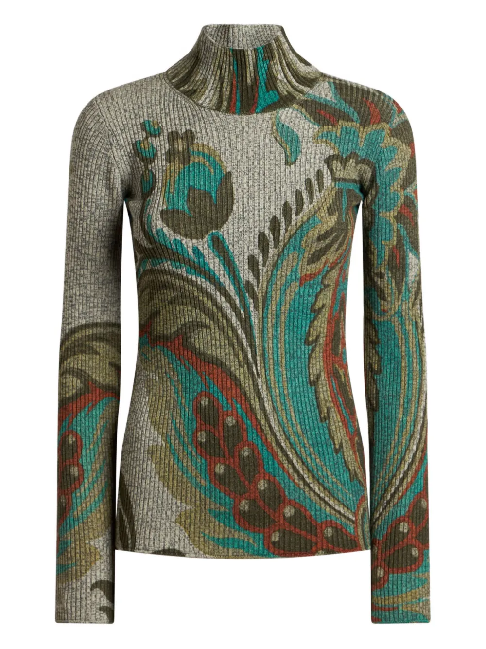ribbed paisley-print turtleneck sweater