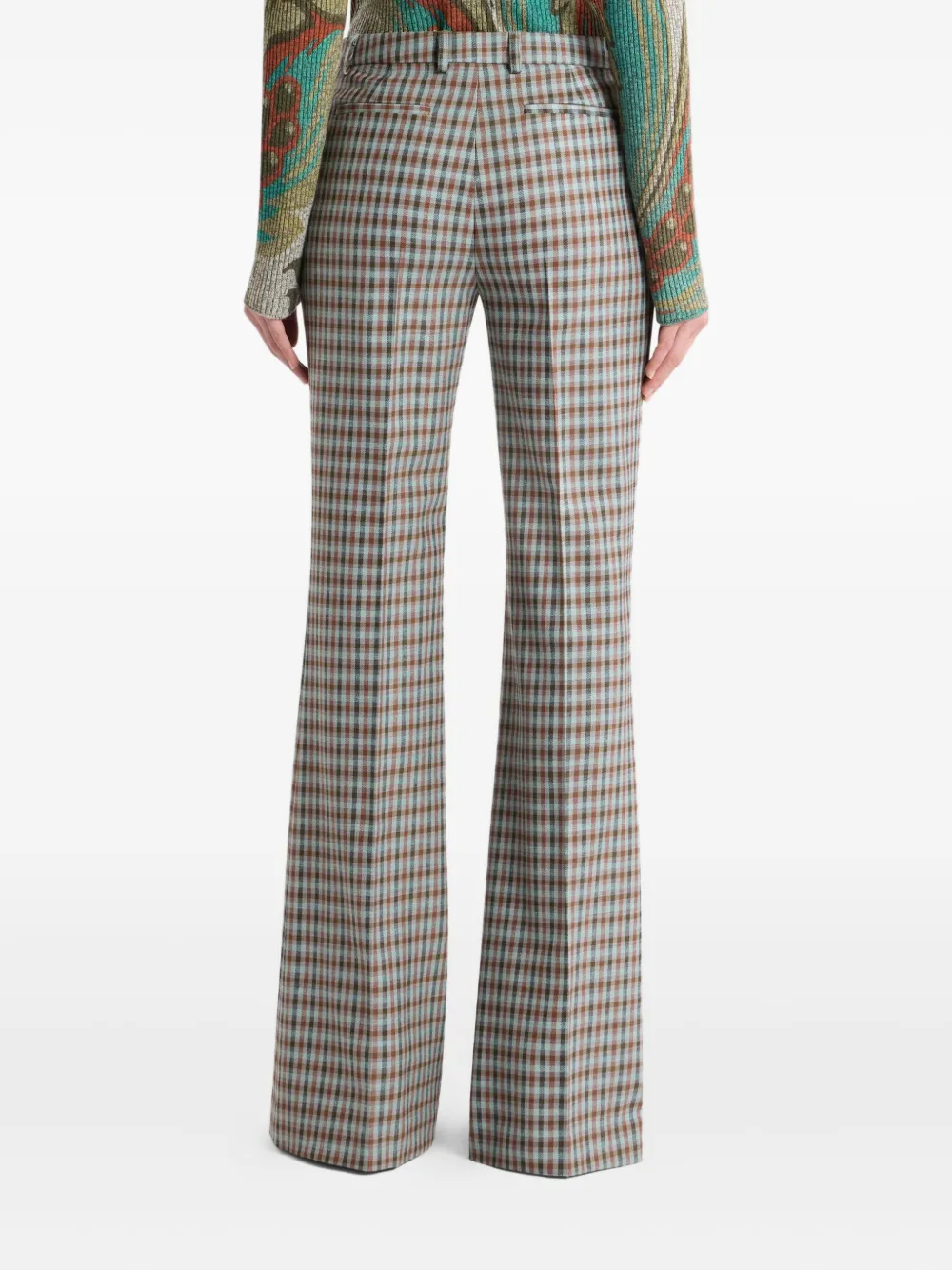 ETRO gingham flared trousers Blauw
