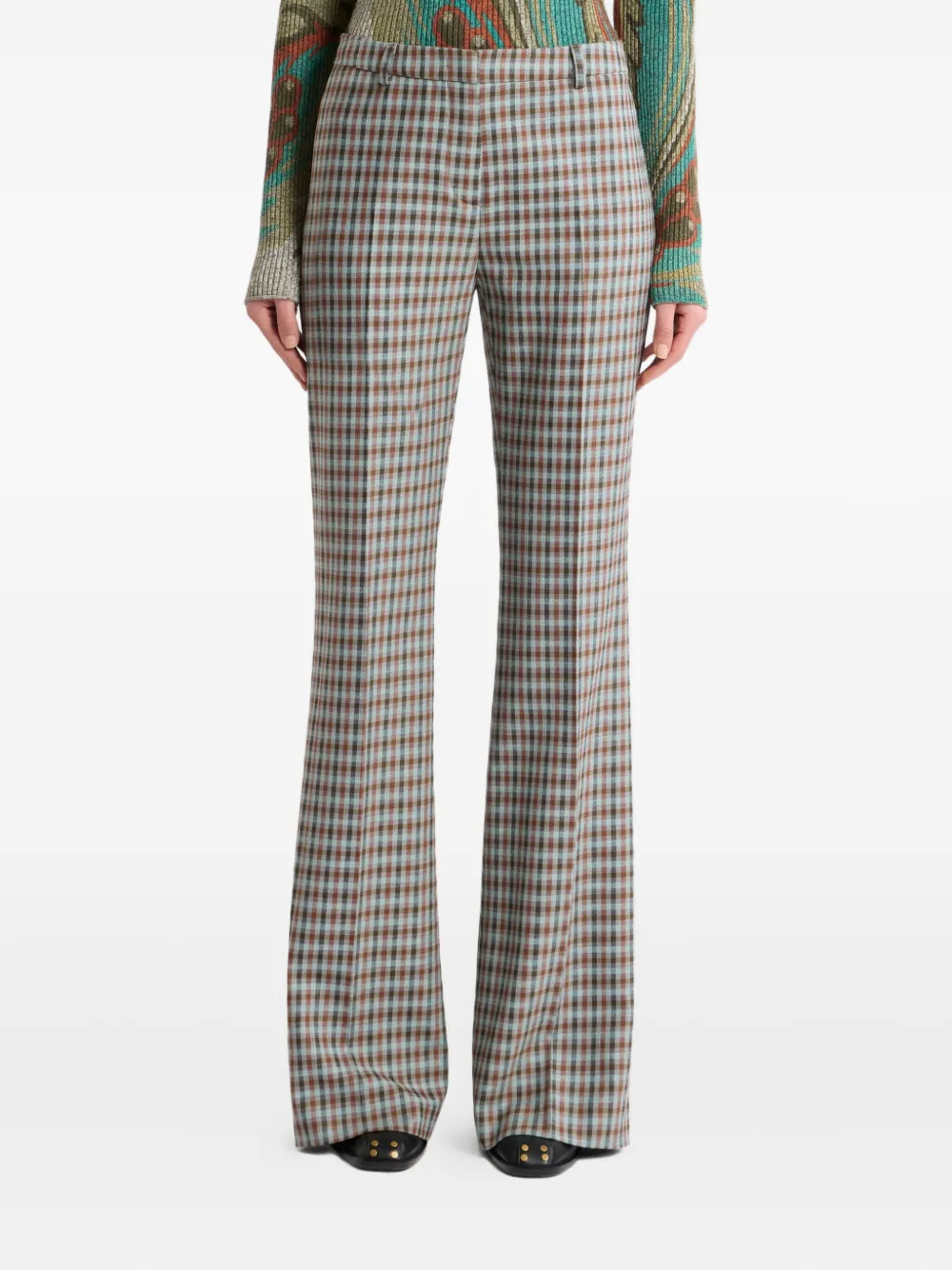 ETRO gingham flared trousers Blauw