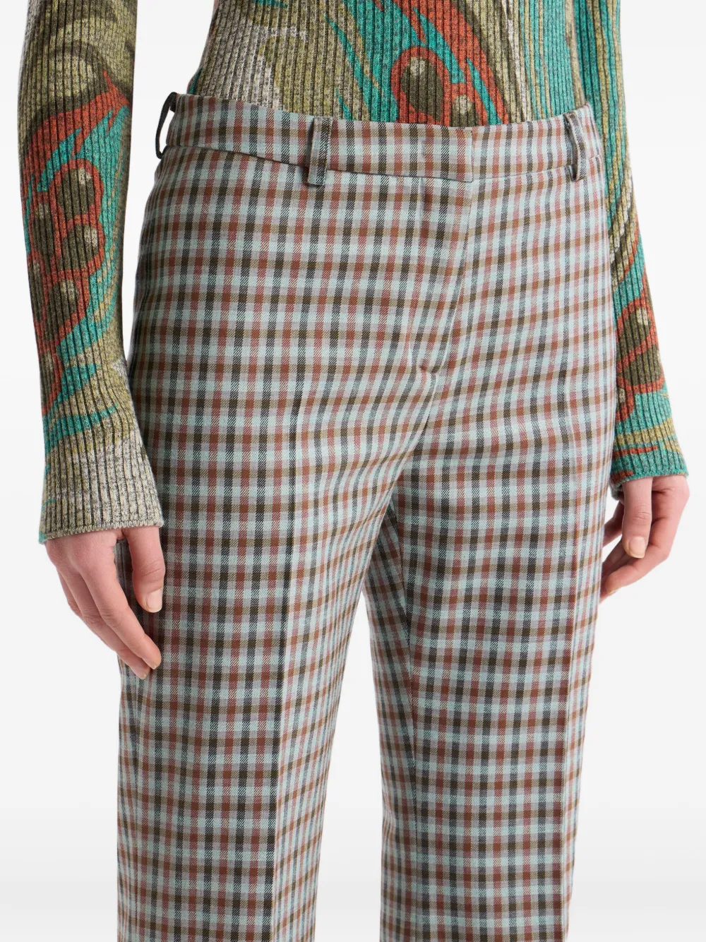 ETRO gingham flared trousers Blauw
