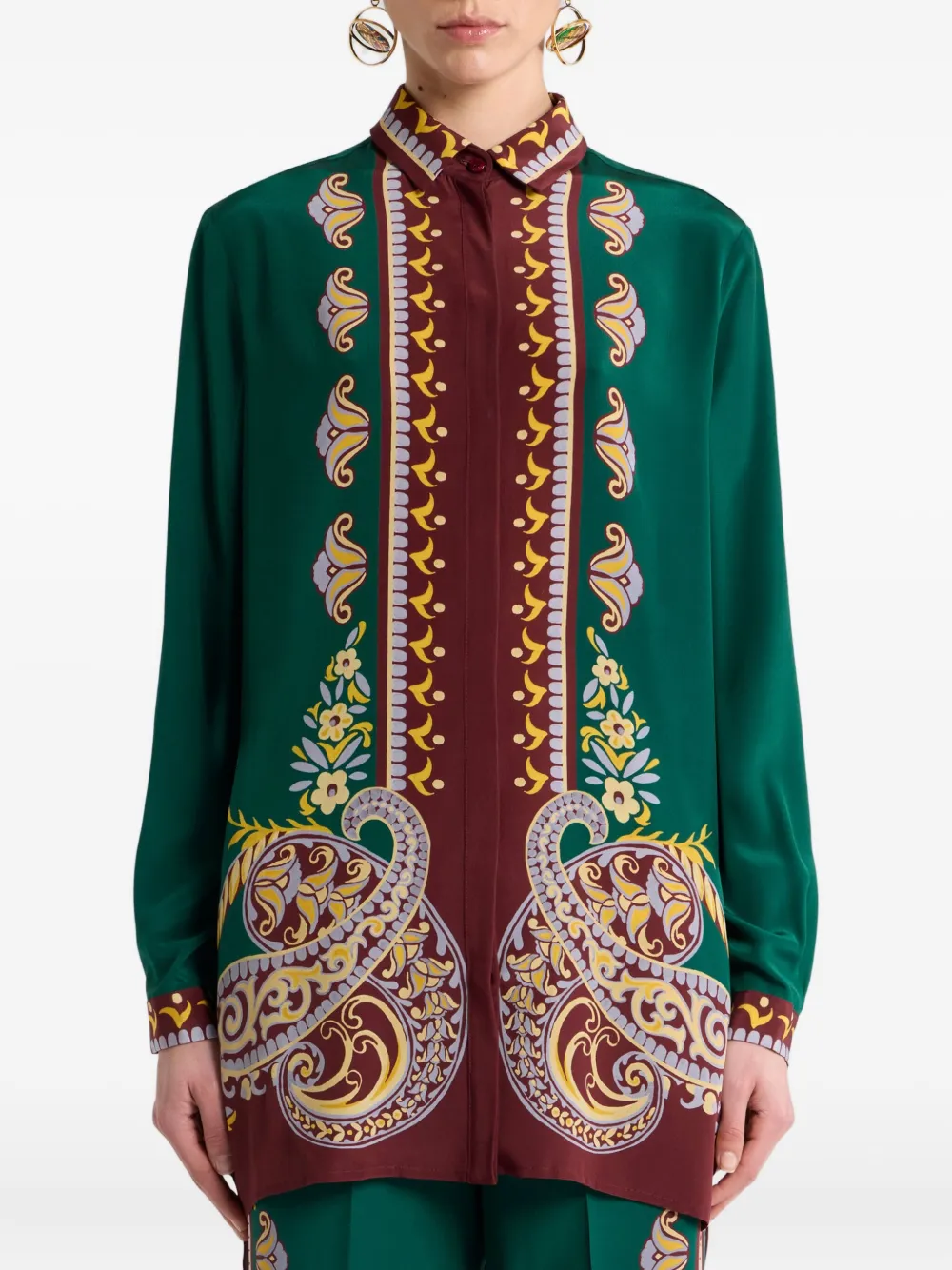 ETRO paisley-print long shirt Groen