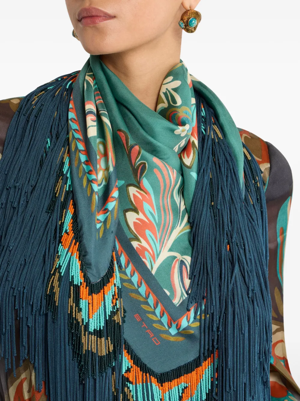 ETRO Sjaal met franje en patroon Blauw