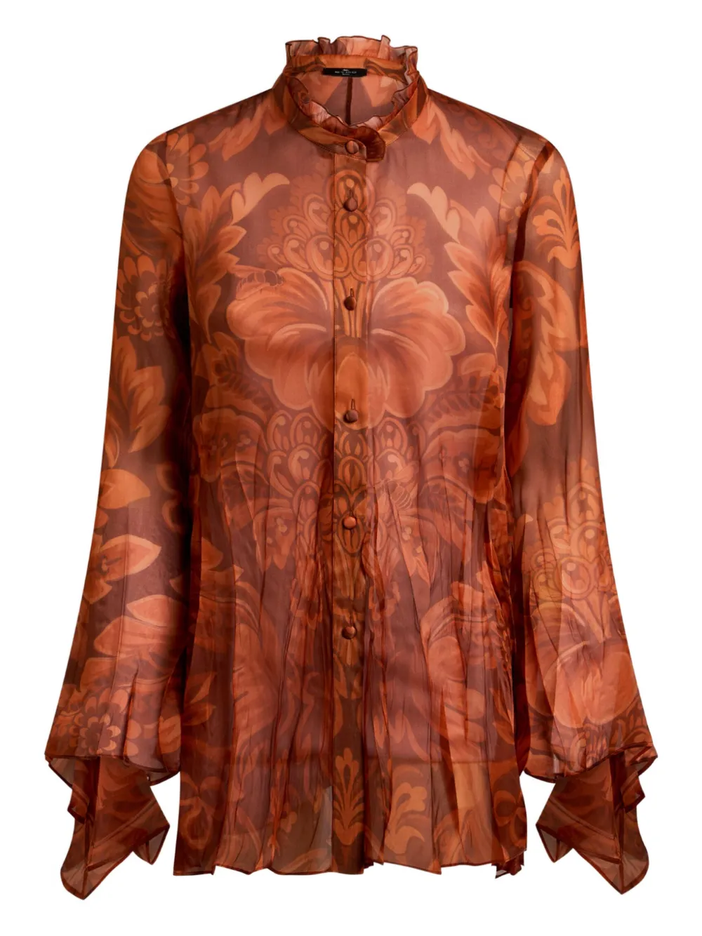 Etro Pleated Floral-print Shirt In Red