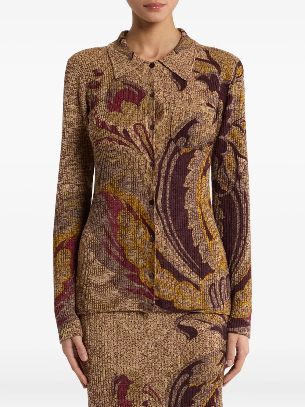 ETRO Geribbeld vest met bloemenprint Bruin