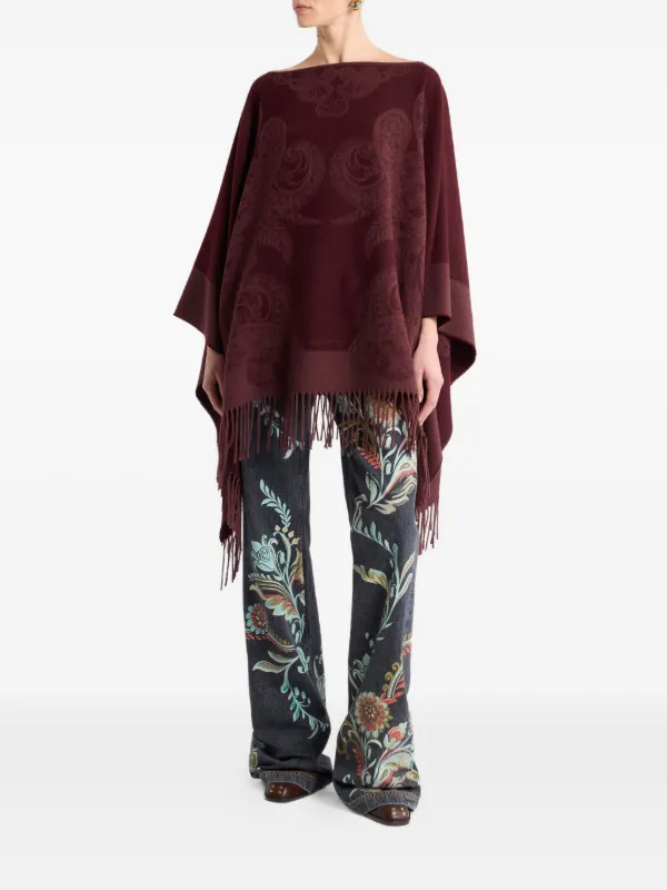 ETRO エトロ ペイズリー柄 シルク ポンチョ ケープ 総柄 フリーサイズ ETRO ペイズリーポンチョ | レッド | FARFETCH JP