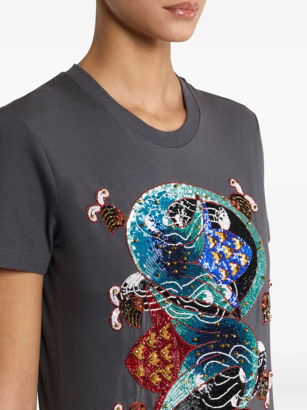Etro Sequin-embellished Graphic T-shirt In Gray