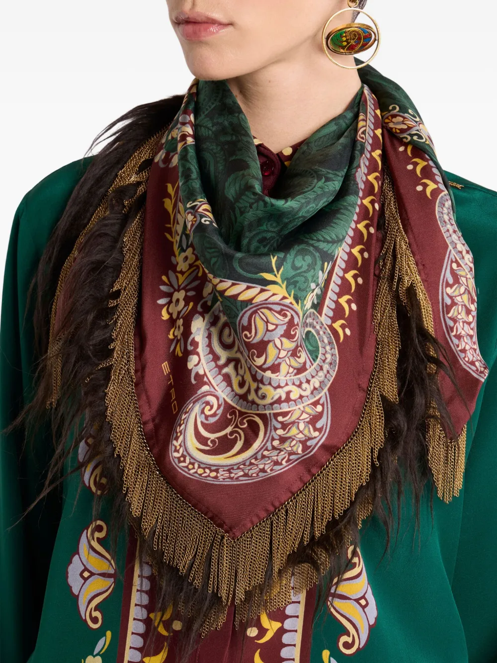 Etro Paisley Fringed Scarf In Green