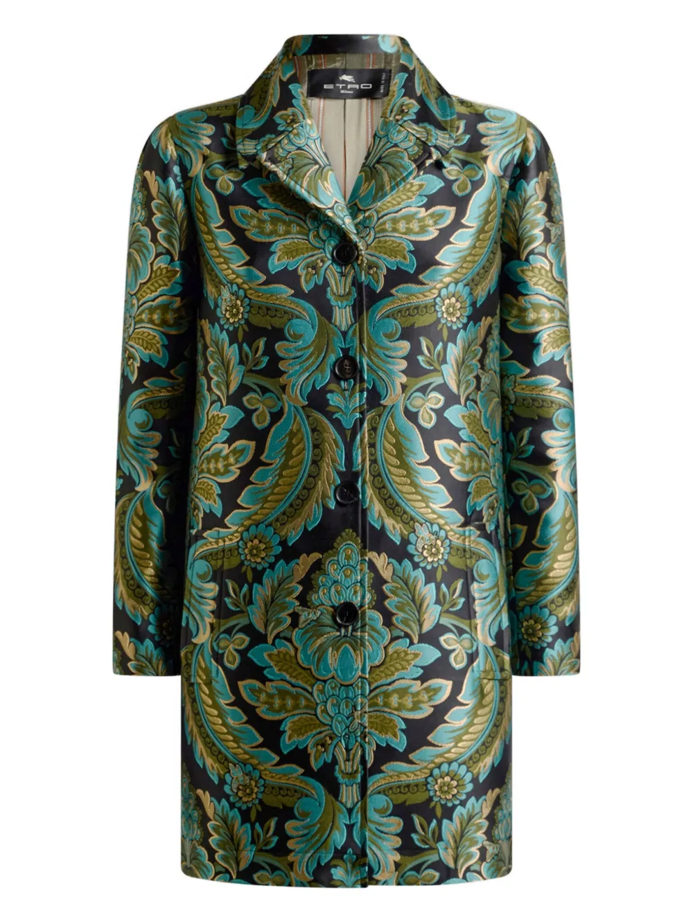 Etro Floral-jacquard Coat In Green
