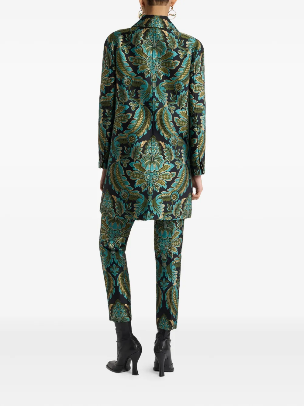 Etro Floral Jacquard Single-breasted Top Coat In Green