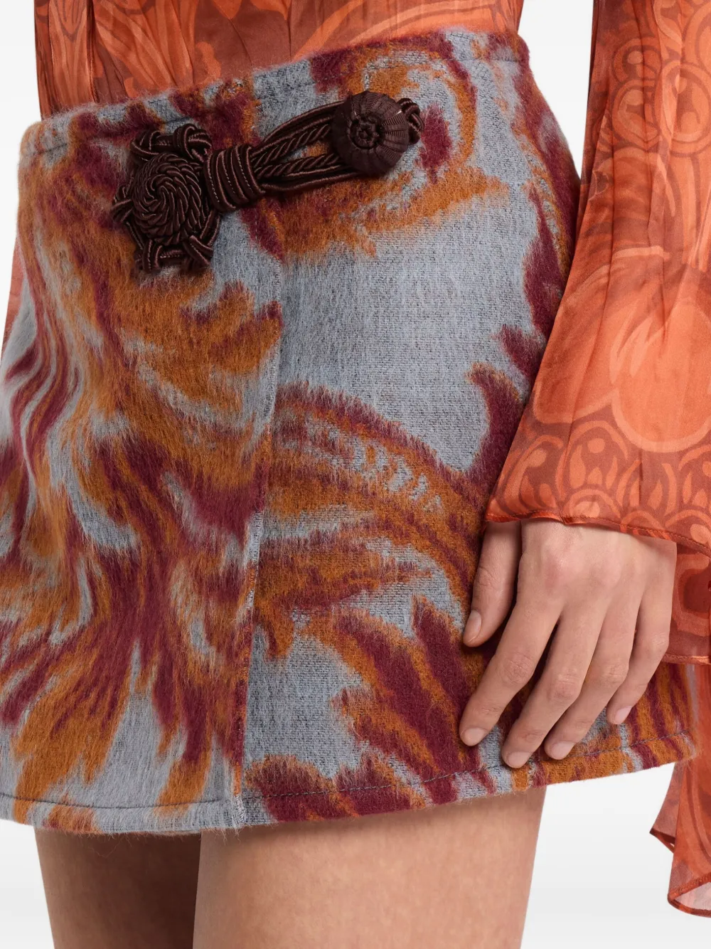 ETRO Mini-rok met bladerprint en ceintuur Grijs