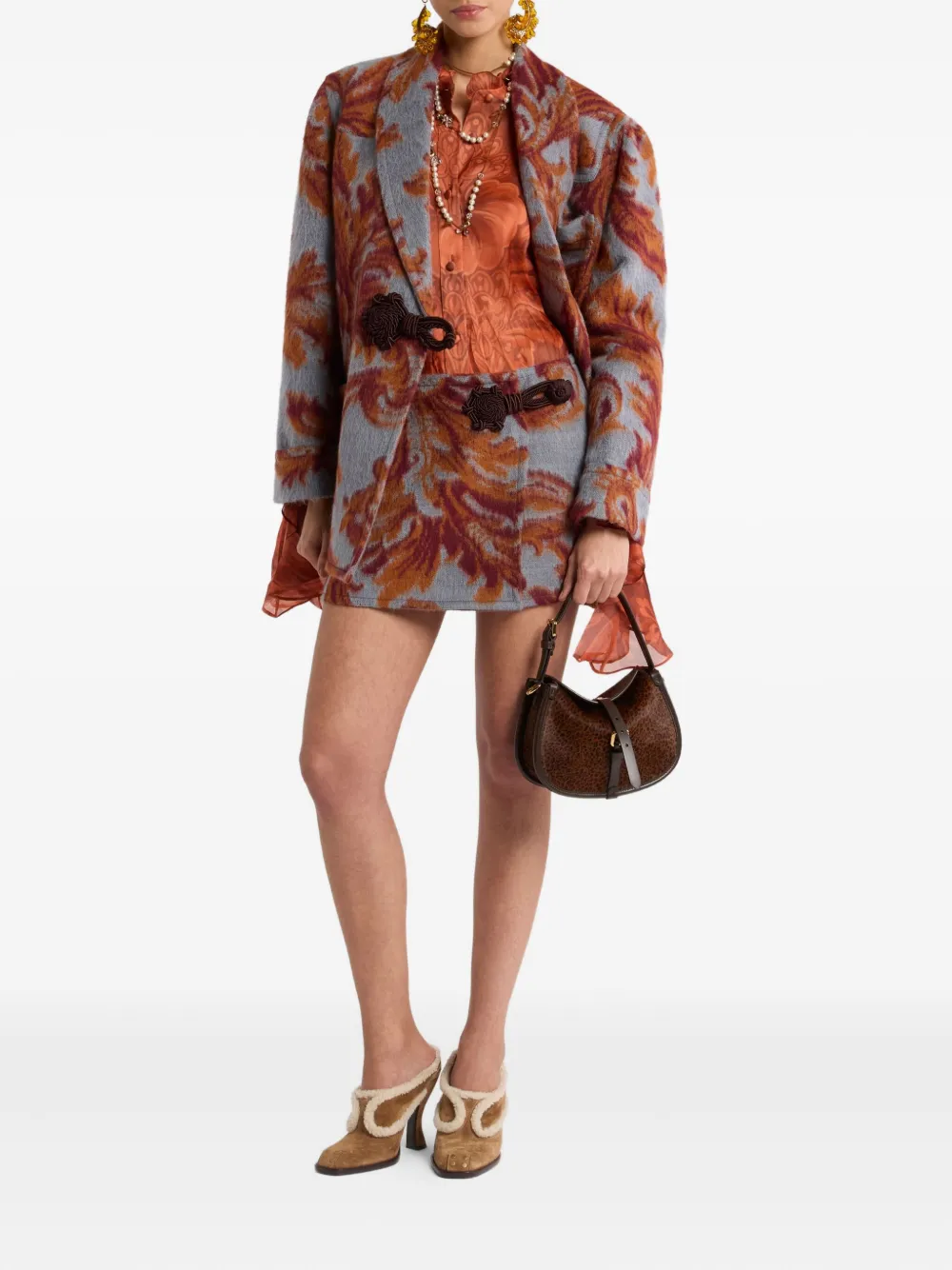 ETRO Mini-rok met bladerprint en ceintuur Grijs