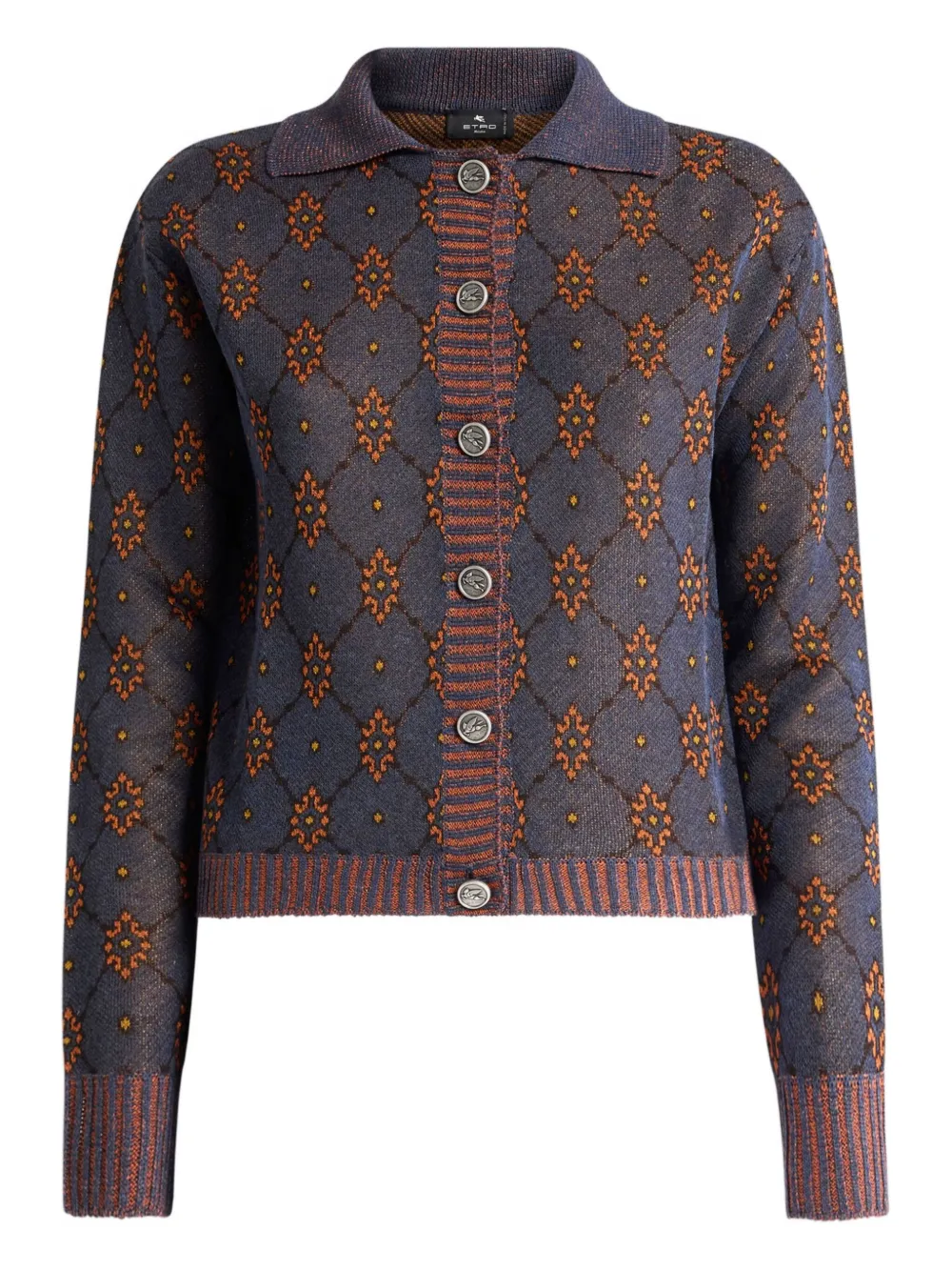 polo-neck patterned cardigan