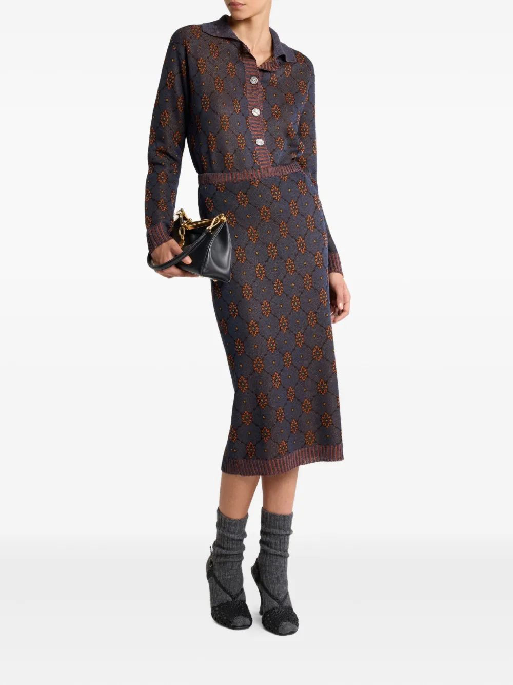 ETRO polo-neck patterned cardigan Blauw