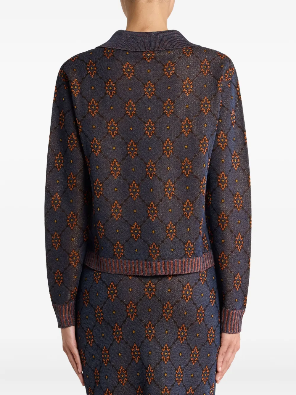 ETRO polo-neck patterned cardigan Blauw