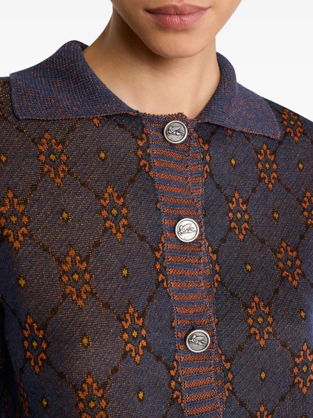 ETRO polo-neck patterned cardigan Blauw