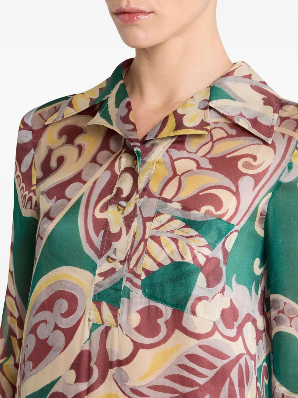 Etro Floral Paisley Silk Organza Maxi Shirtdress In Multi