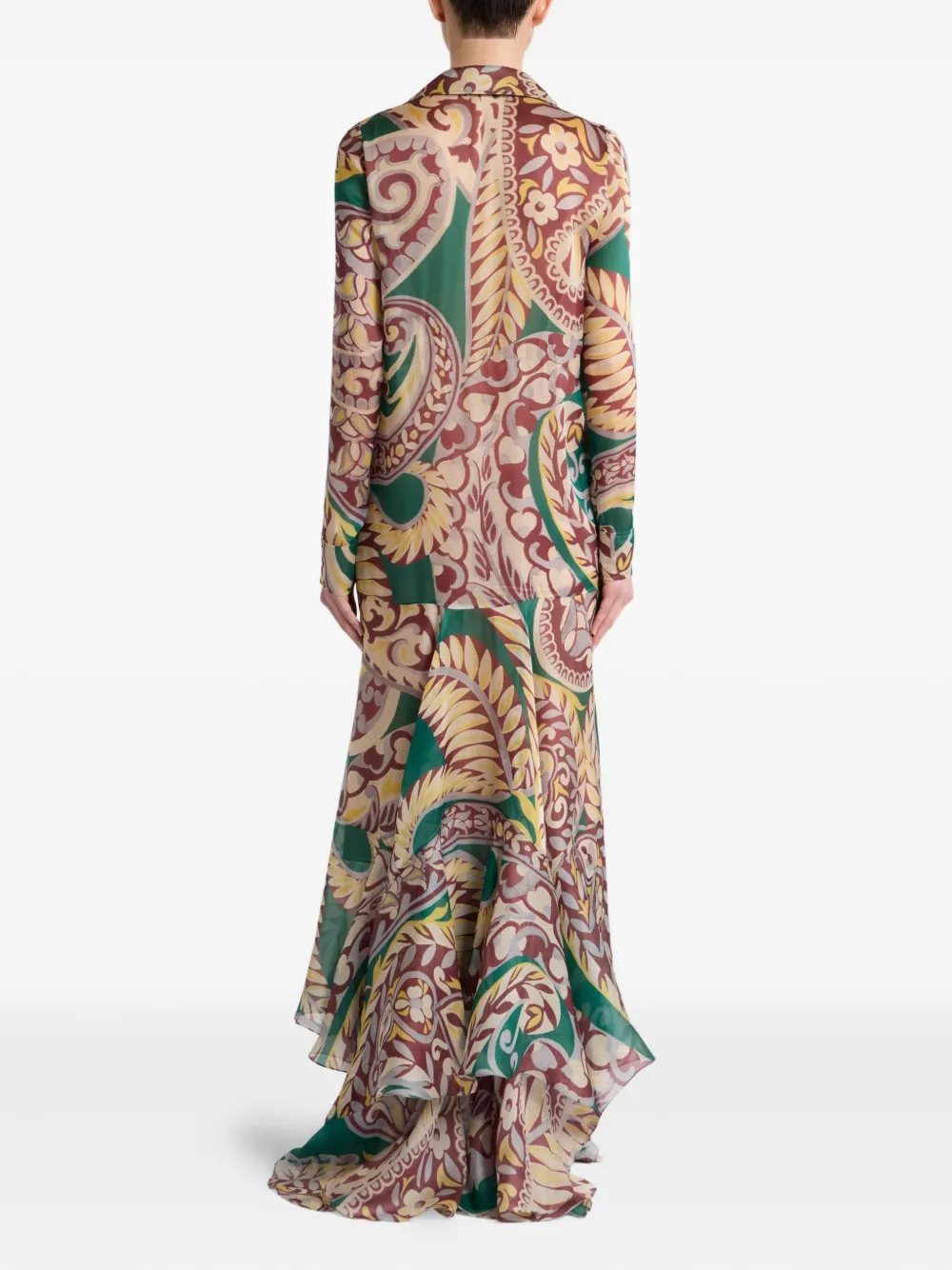 Etro Floral Paisley Silk Organza Maxi Shirtdress In Multi