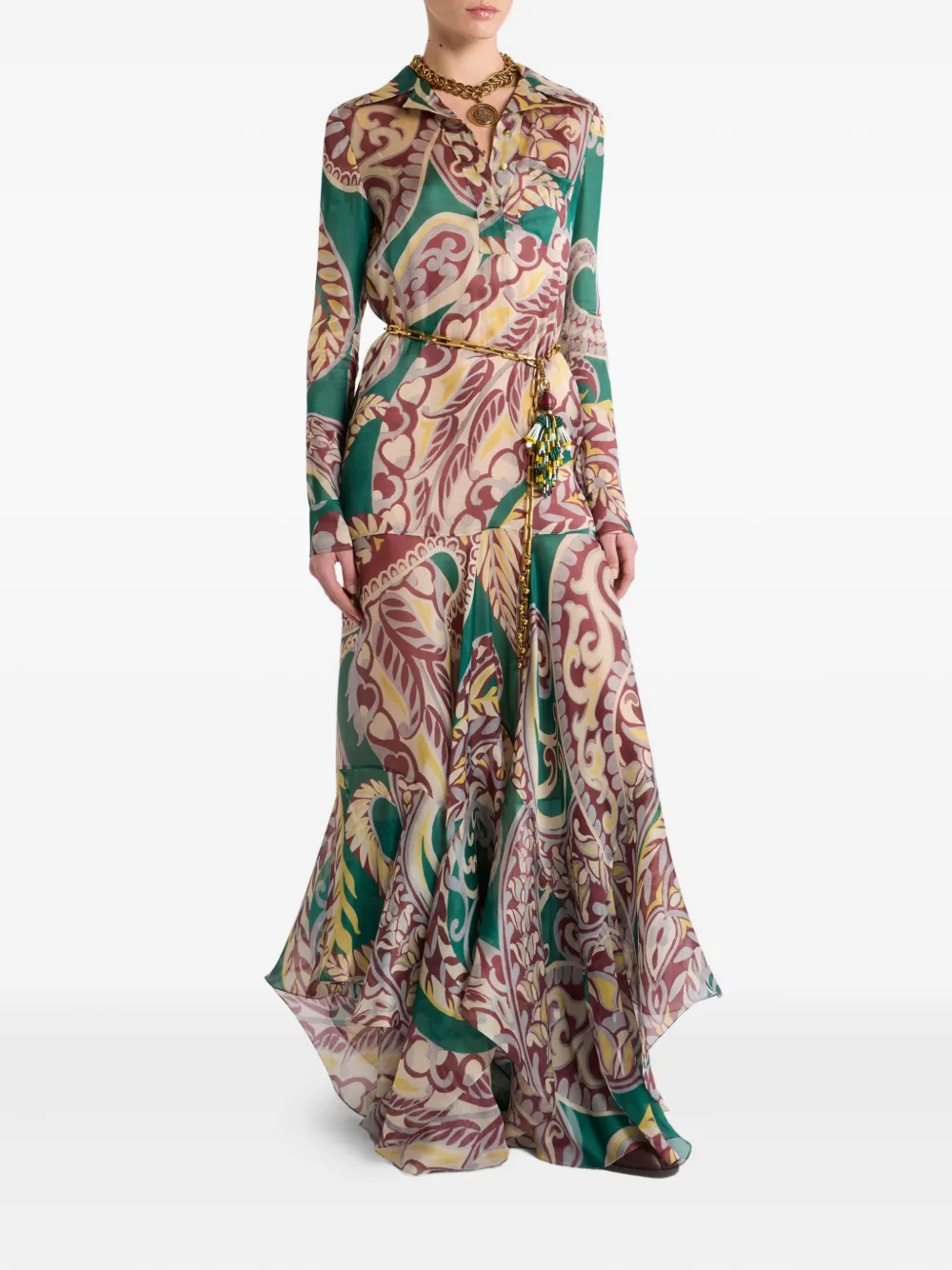 ETRO Maxi-jurk met paisley-print en ruches - Groen