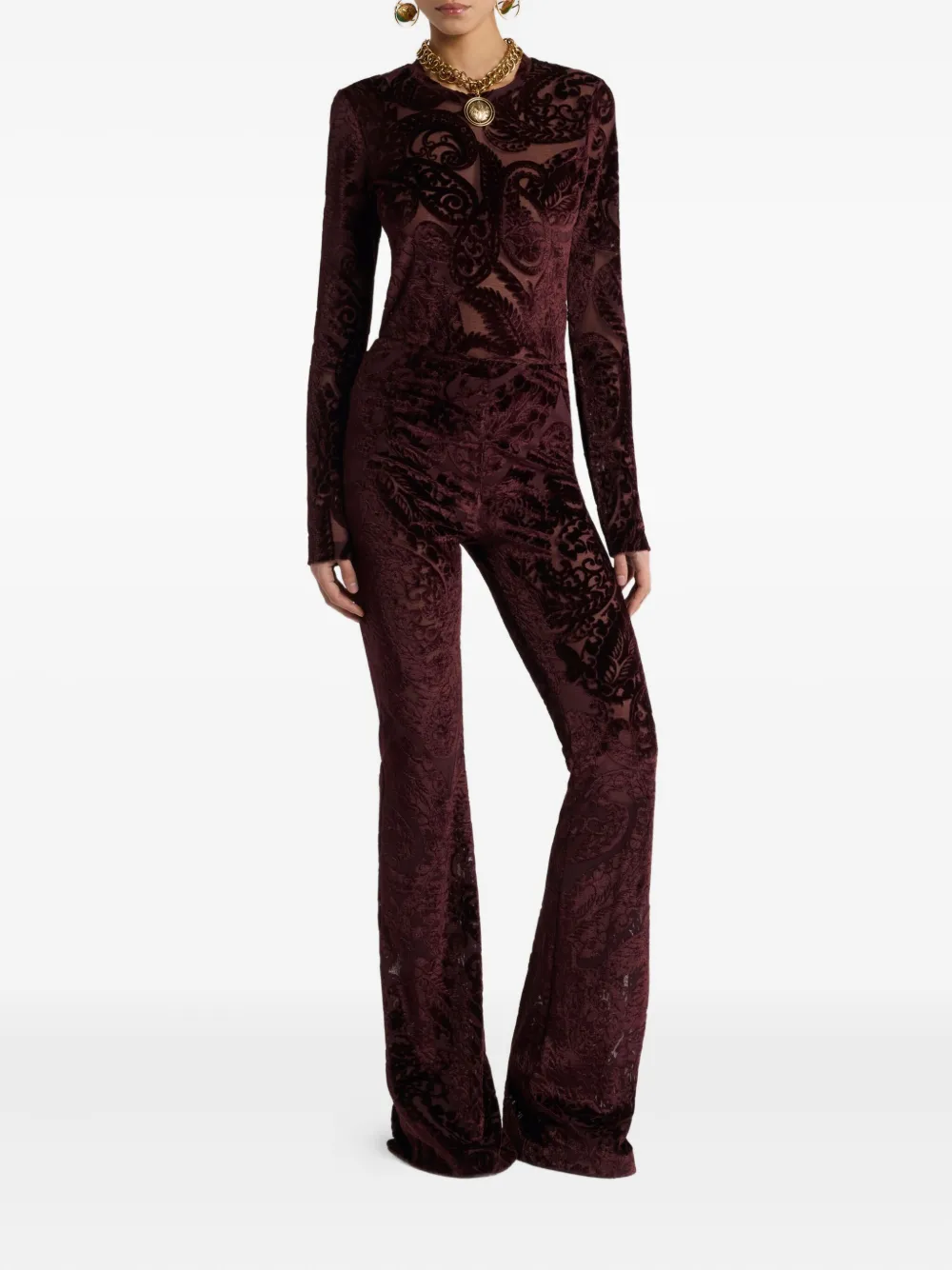 ETRO jacquard chenille flared trousers Bruin