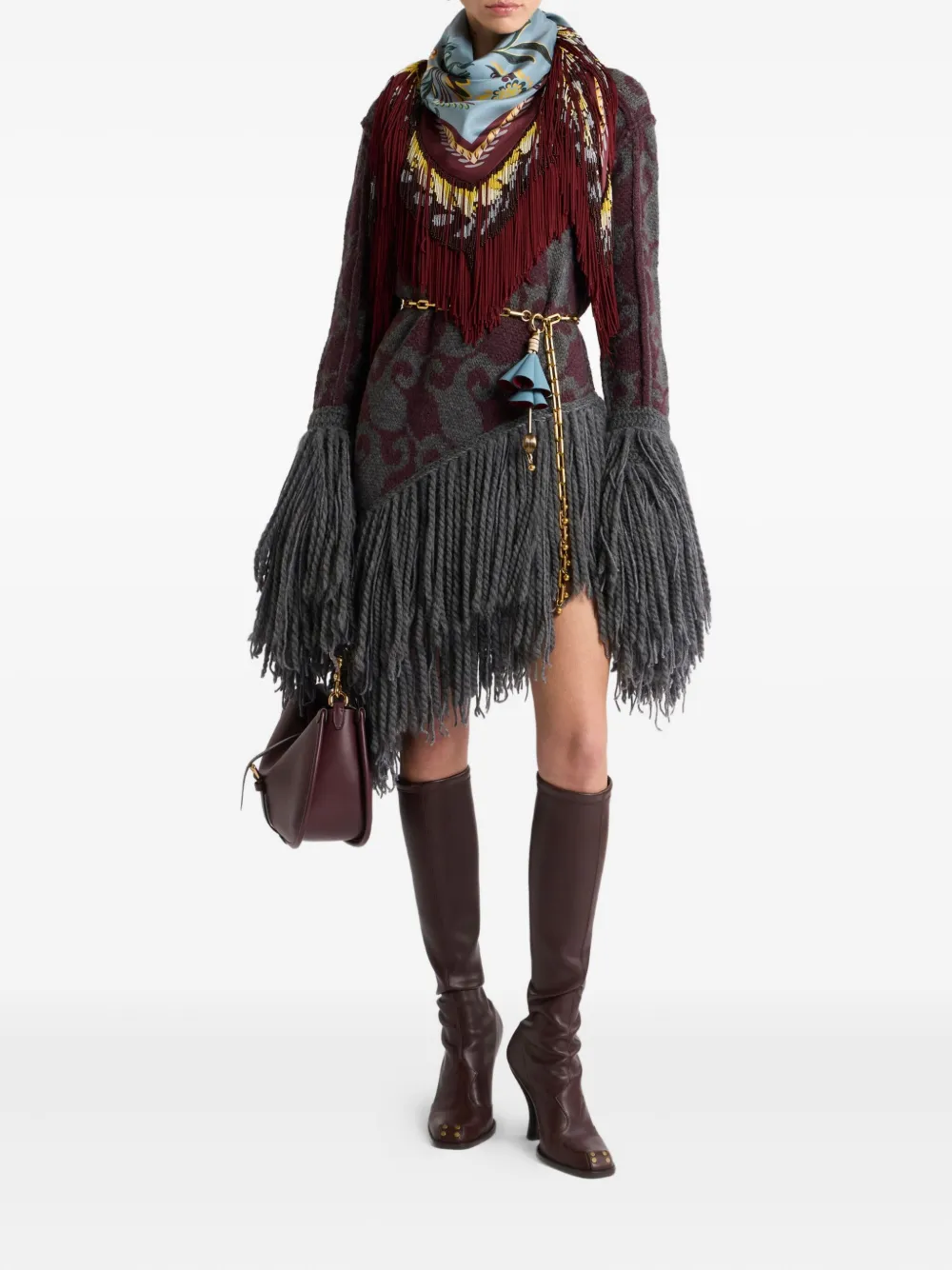 ETRO Mini-jurk met franje en gebreid jacquard - Grijs