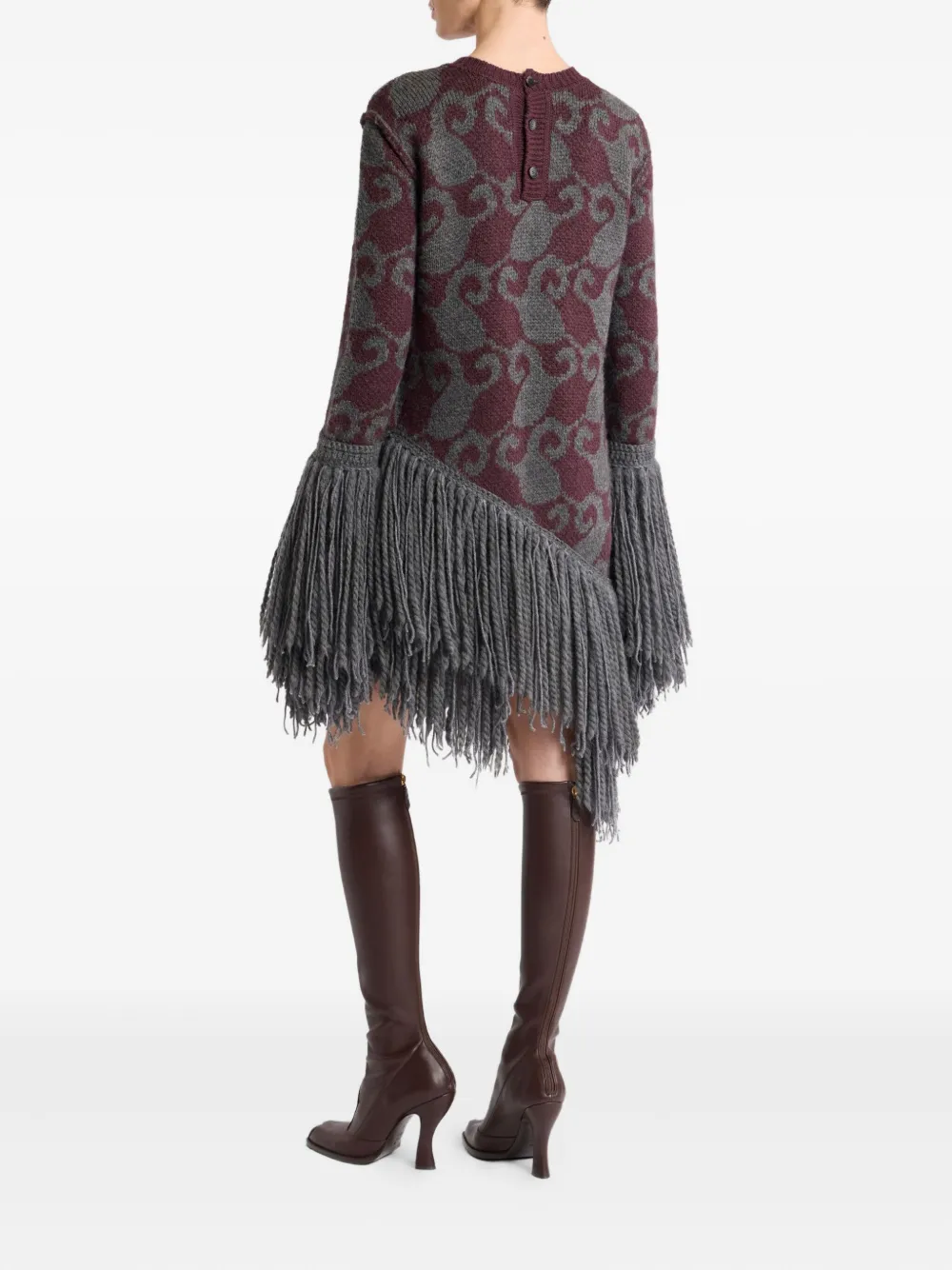 ETRO Mini-jurk met franje en gebreid jacquard Grijs