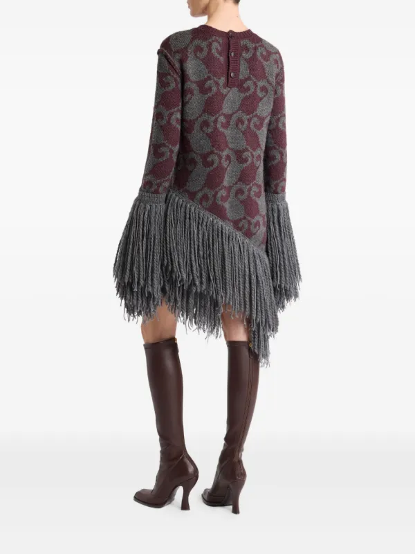 ETRO knitted-jacquard Fringe Mini Dress | Grey | FARFETCH