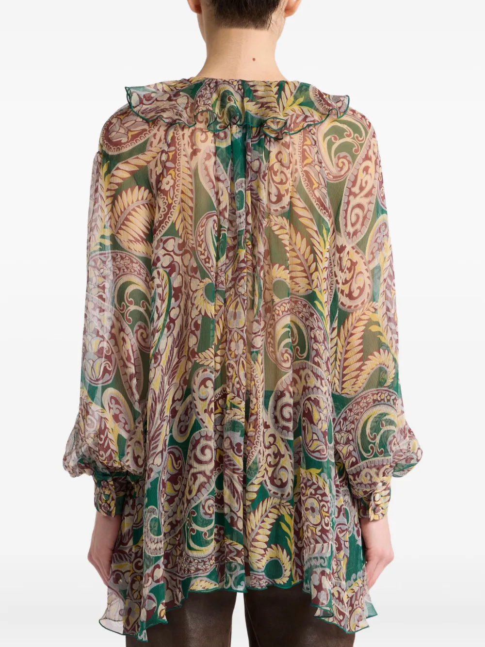 ETRO Blouse met paisley-print en ruches Groen