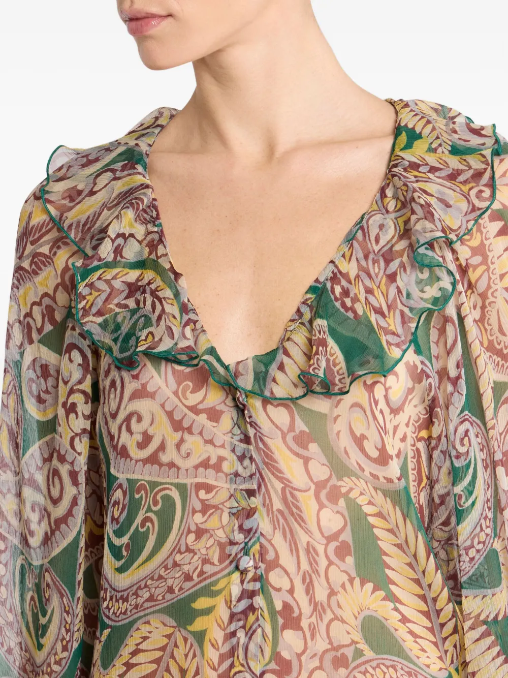ETRO Blouse met paisley-print en ruches Groen