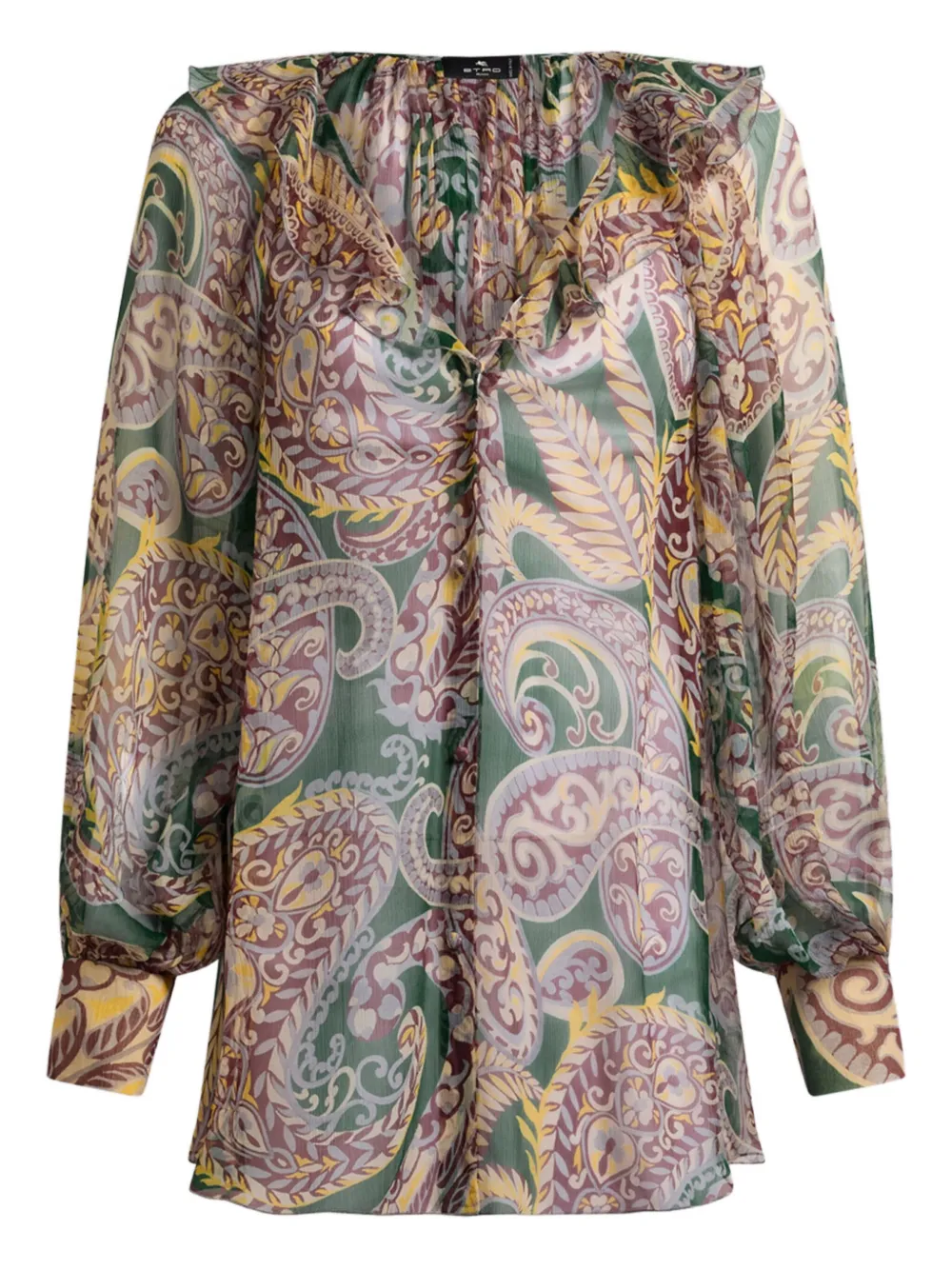 ETRO Blouse met paisley-print en ruches Groen
