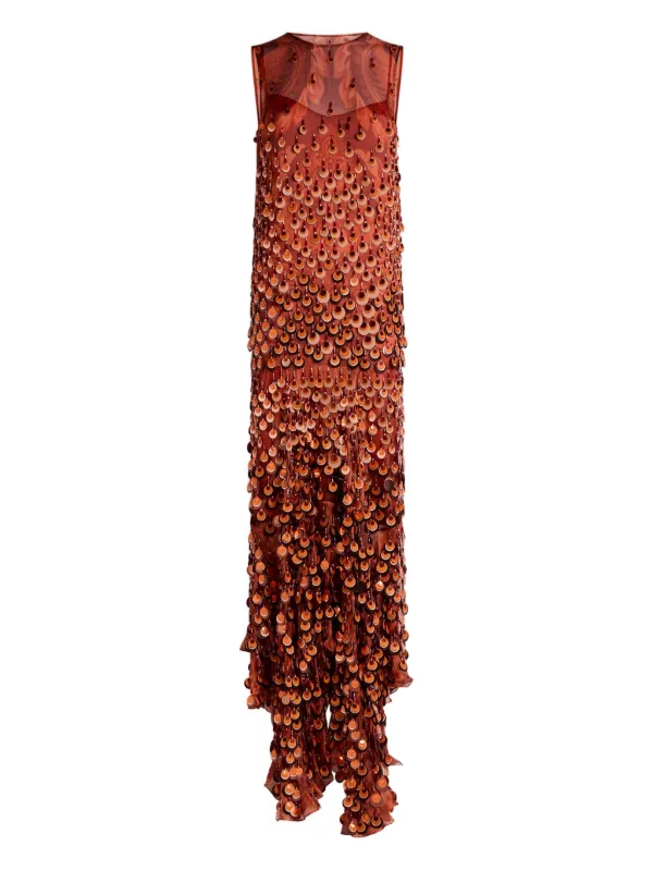 ETRO Long Silk Dress With Sequin Embroidery | Red | FARFETCH