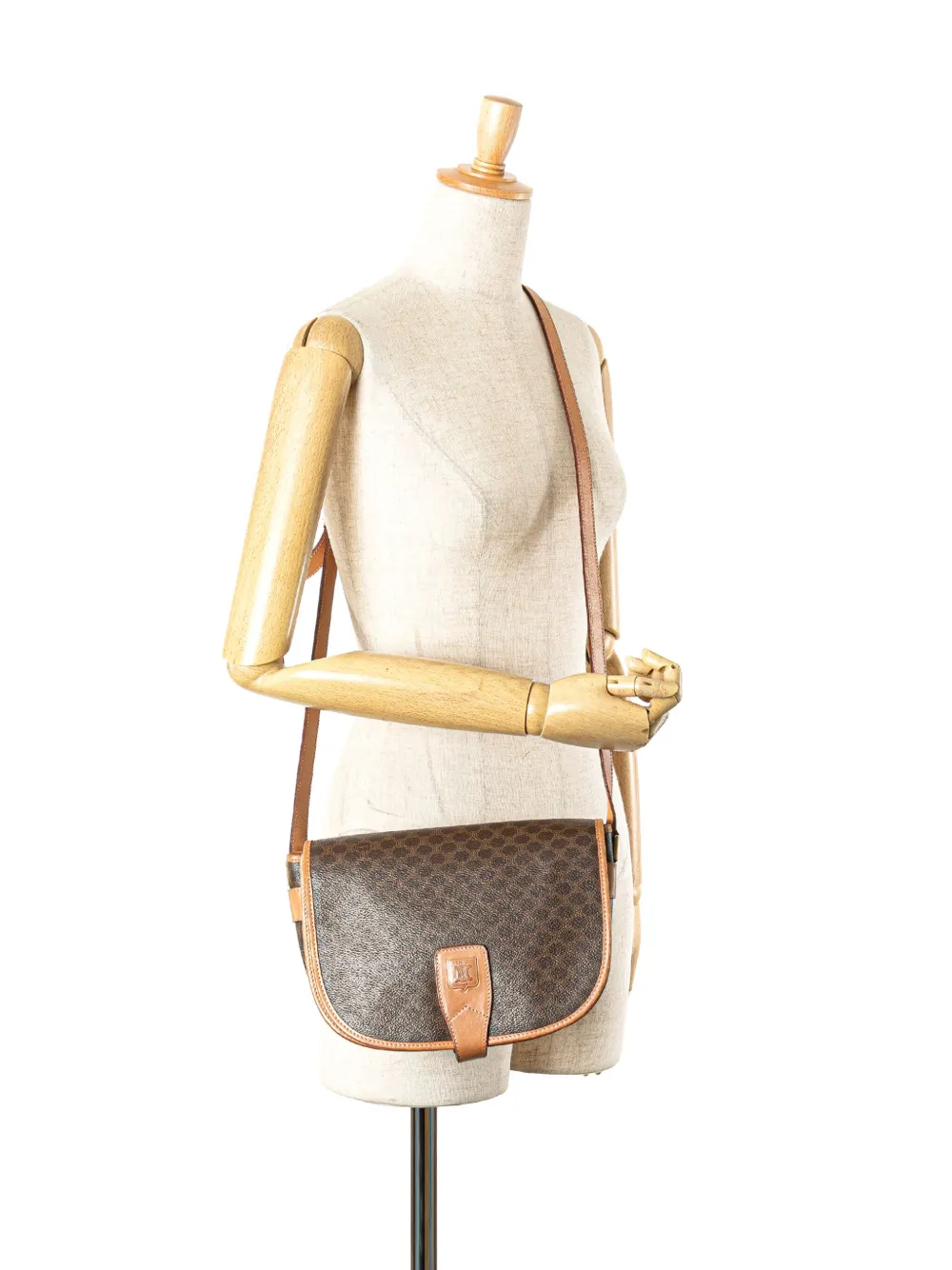 Pre-owned Celine 2014 Macadam Coated Canvas Crossbody Bag In Brown