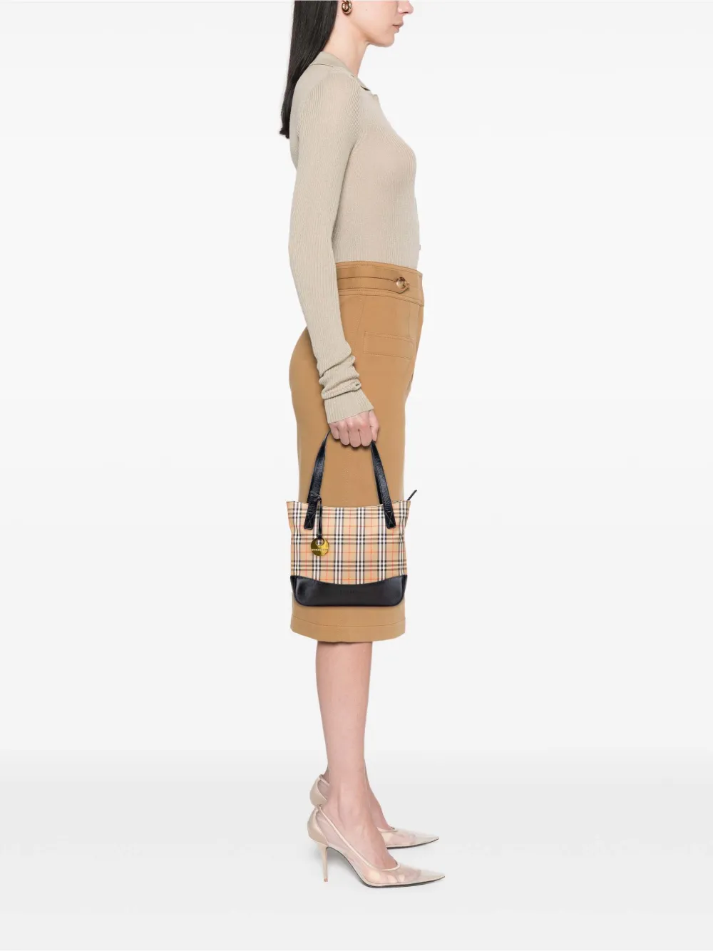 Pre-owned Burberry 2000-2017 Haymarket Check Canvas Shoulder Bag In Brown