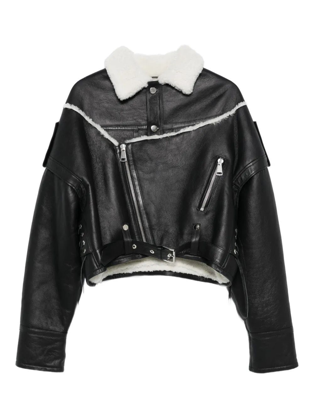 Manokhi shearling-trimmed leather jacket | Black | Image 1