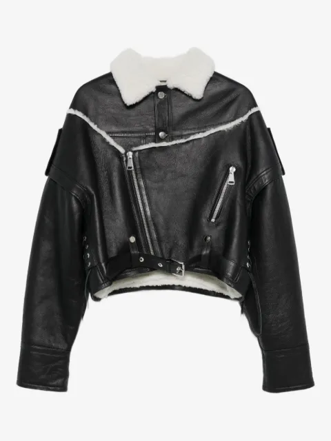 Manokhi veste en cuir à détails lainés