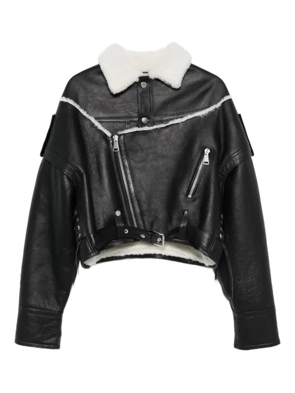 Manokhi shearling-trimmed Leather Jacket Black FARFETCH IN
