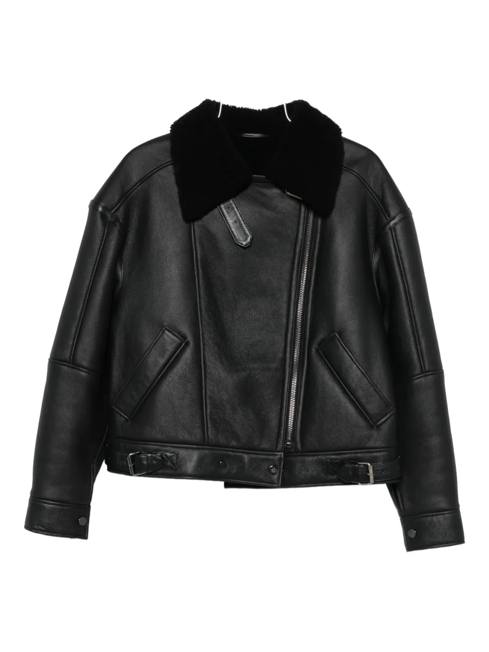 Manokhi Giacca in pelle con collo in shearling - Nero