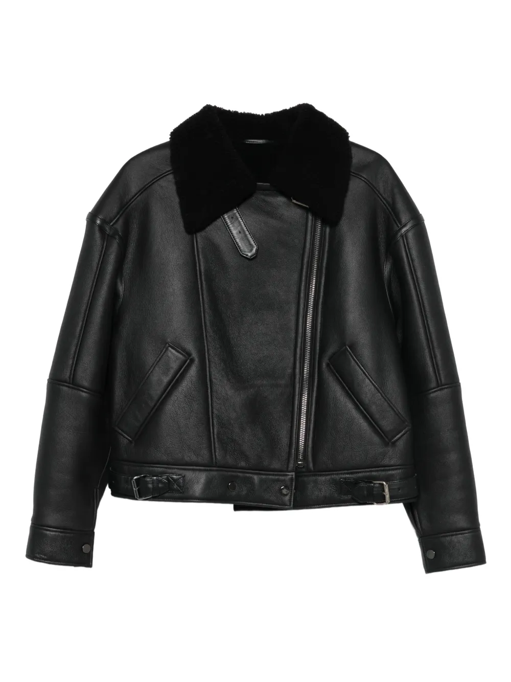 Manokhi shearling-collared leather jacket | Black | Image 1