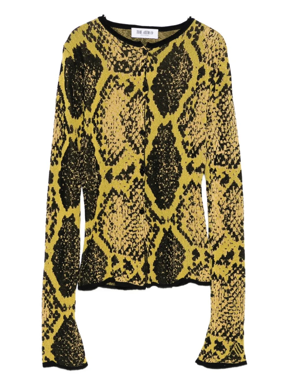 Attico Snakeskin Intarsia Knitwear Cardigan With Flared Cuffs In Multi