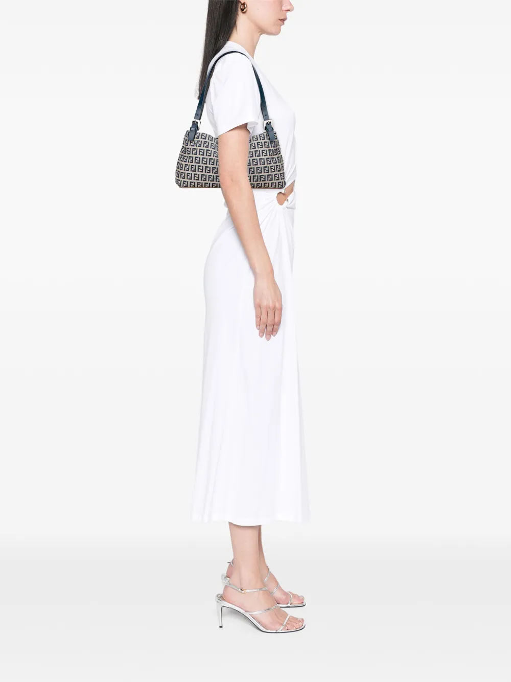 Pre-owned Fendi 20th Century Zucchino Canvas Shoulder Bag In Gray