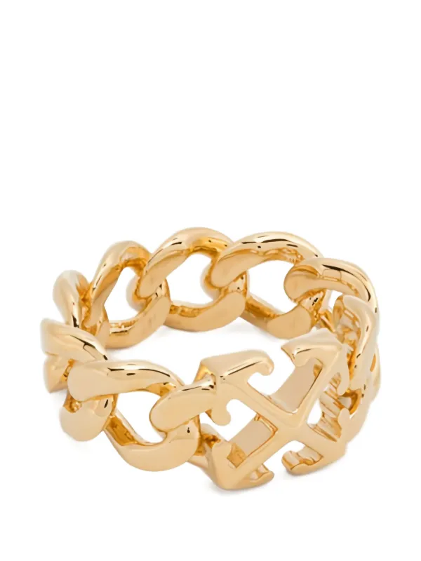 Off-White Arrows Plaque Chain-link Ring in Brown