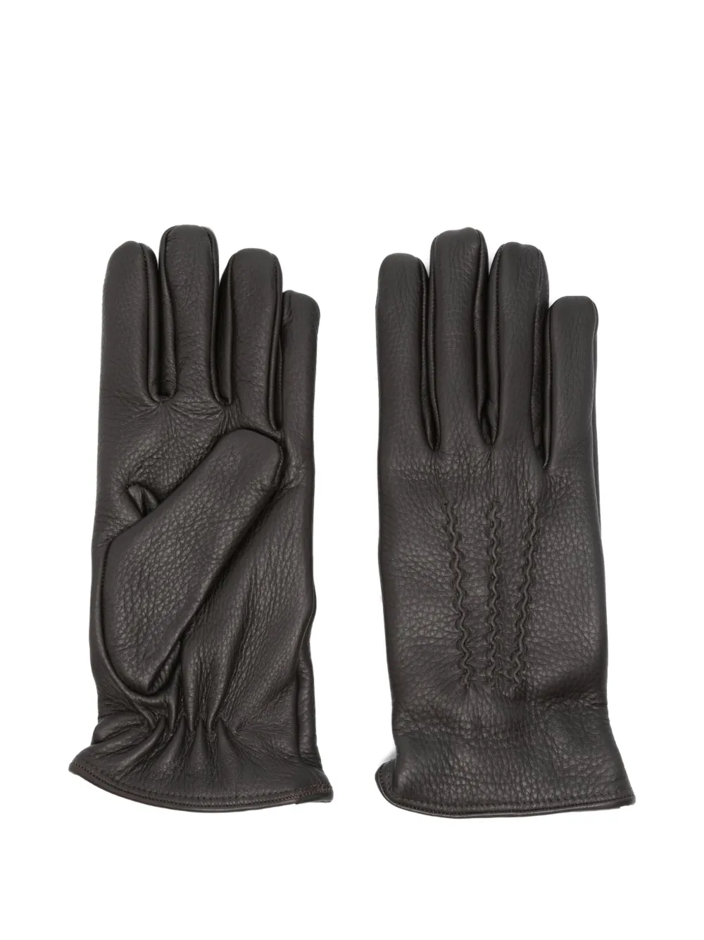 Lardini Leather Stitched Gloves In Brown