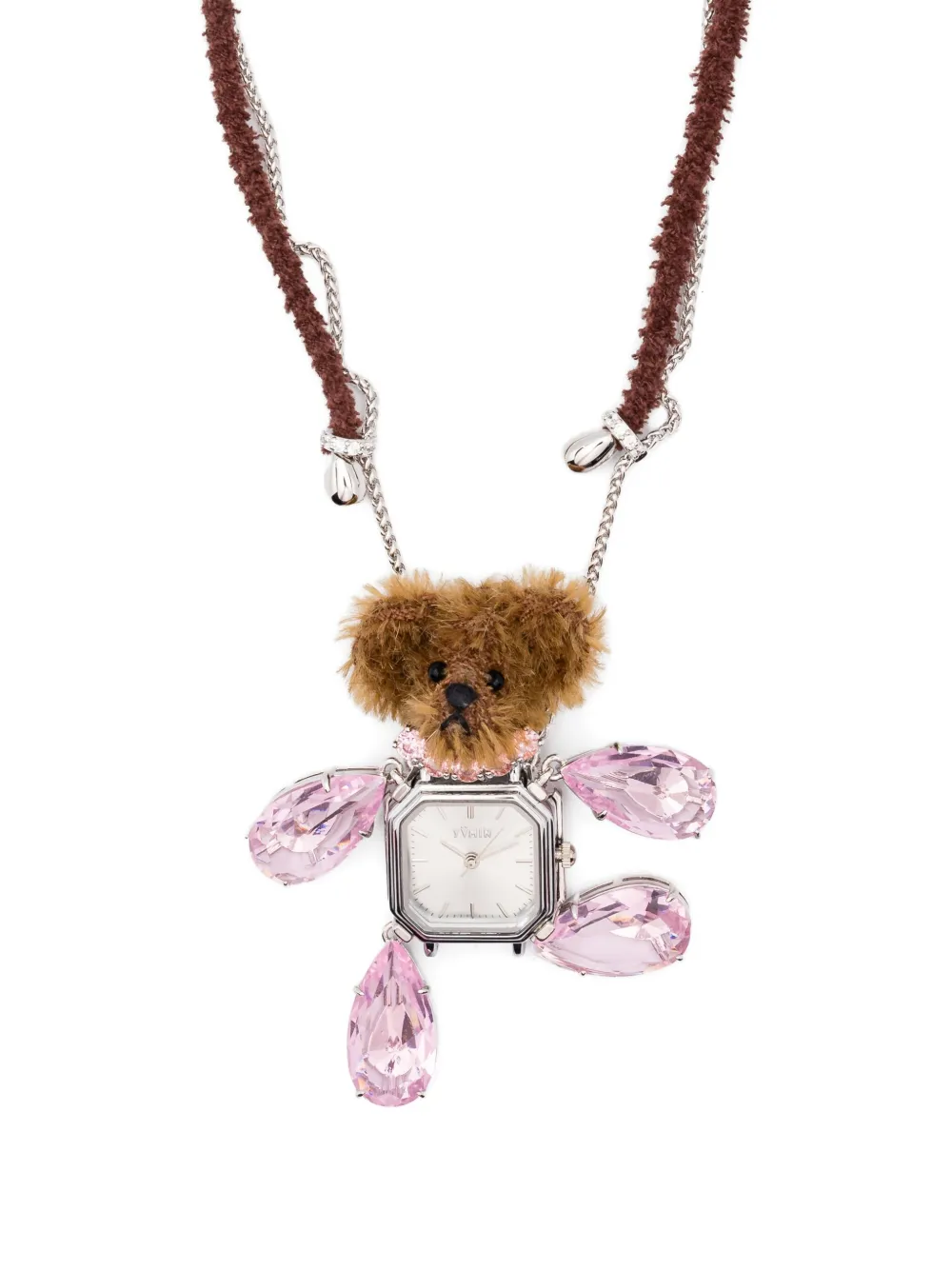  Yvmin Teddy-bear Crystal-embellishments Necklace - Silver 
